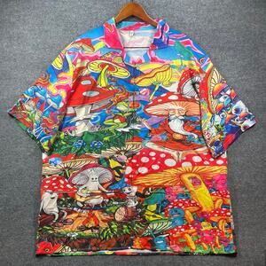 Misslook Psychedelic Button Up Mushroom Shirt Men's 3XL Colorful Party Shrooms